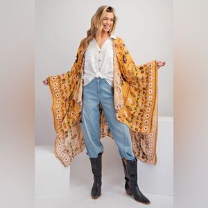 EASEL Mustard Floral Kimono Duster